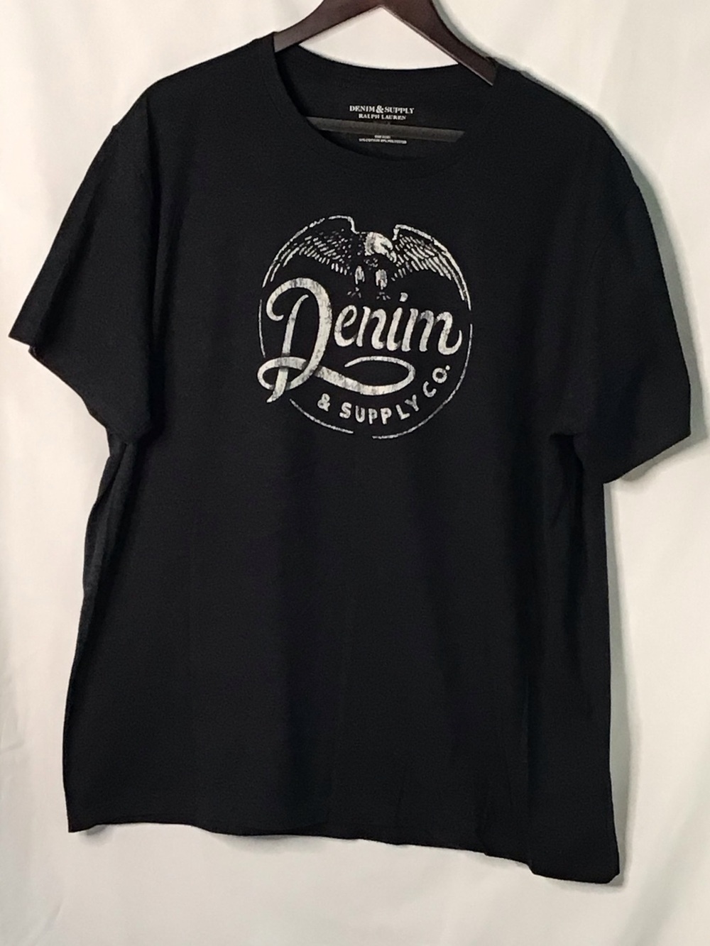 Denim & Supply Ralph Lauren Black Tee with Distressed White Logo